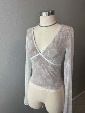 I.AM.GIA Yvette Top White Butterfly Lace Mesh Long Sleeve
